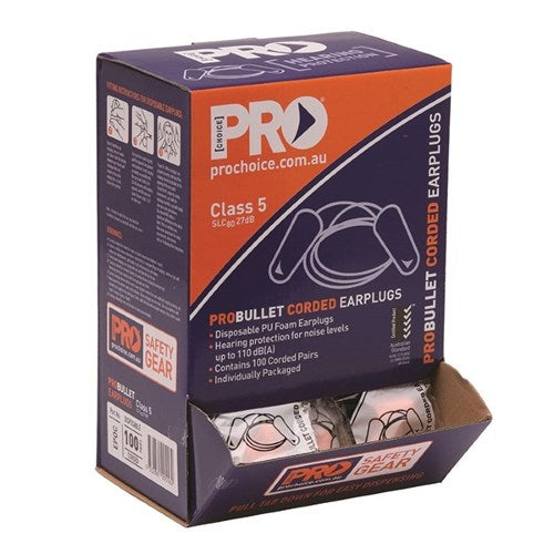 Probullet Earplugs - Corded. Box(100 Pairs)